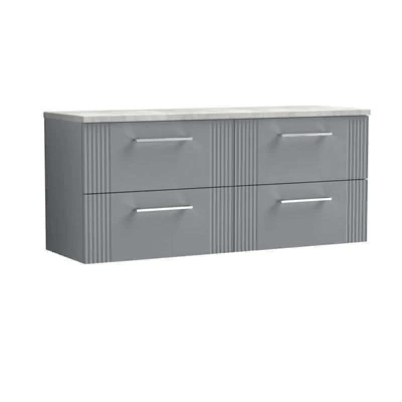 Image of Nuie Deco Wall Hung 4-Drawer Vanity Unit & Bellato Grey Laminate Worktop, Counter Top Vanity Unit In Satin Grey, 1200mm