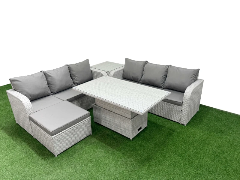 Image of FIMOUS Fimous - Outdoor Garden Furniture Sets 7 Seater Wicker Rattan Furniture Sofa Sets with Adjustable Lifting Dining or Coffee Table high Back Loun