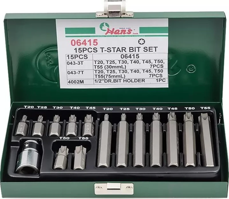 Image of HANS 06415 Screwdriver Bit Set Number of tools: 15, Metal tool box Tool Steel Screwdriver Bit Set (6625)
