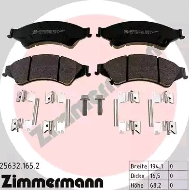 Image of ZIMMERMANN 25632.165.2 Brake pad set Front Axle, with acoustic wear warning, Photo corresponds to scope of supply, with bolts/screws Brake Pad Set,di