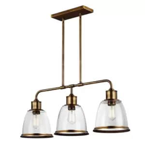 image of 3 Bulb Chandelier Hanging Pendant LIght Aged Brass Finish LED E27 75W Bulb