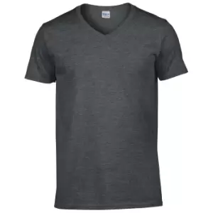 image of Gildan Mens Soft Style V-Neck Short Sleeve T-Shirt (2XL) (Dark Heather)