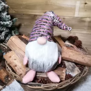 Image of 46cm Plush Christmas Bearded Gonk with Pink & Silver Sequined Hat Christmas Decoration