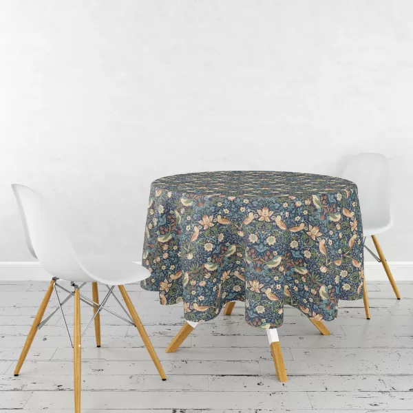 image of William Morris Strawberry Thief Circular Acrylic Coated Tablecloth Strawberry Thief Navy