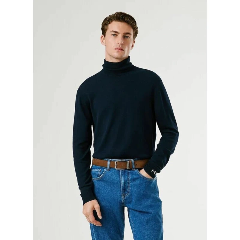 Image of Pepe Jeans Andre Turtleneck Jumper Navy Blue Cotton L