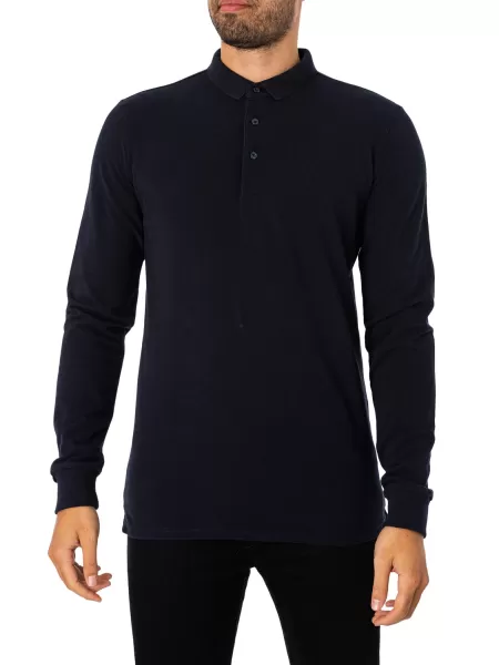 Image of Superdry Long Sleeved Cotton Pique Polo Shirt Eclipse Navy S