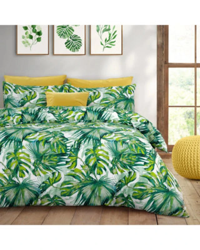 Image of Velosso Green Tropical Leaf Duvet Cover And Pillowcase Set Single