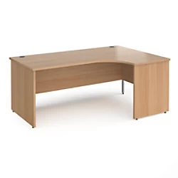 image of Dams International Right Hand Ergonomic Desk with Beech Coloured MFC Top and Silver Panel Ends and Silver Frame Corner Post Legs Contract 25 1800 x 12