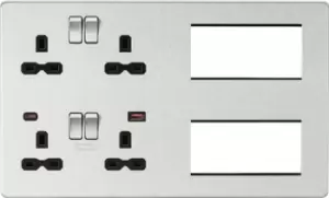 Image of KnightsBridge Screwless Combination Plate with Dual USB FASTCHARGE A+C - Brushed Chrome with Black insert