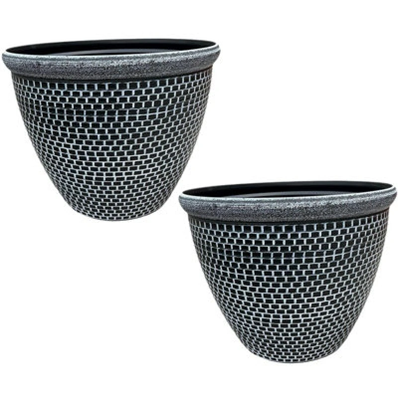 Image of Gr8 Garden Set Of 2 White Cromarty Plant Pot Large 36Cm Plastic Round Flower Garden Patio Planter