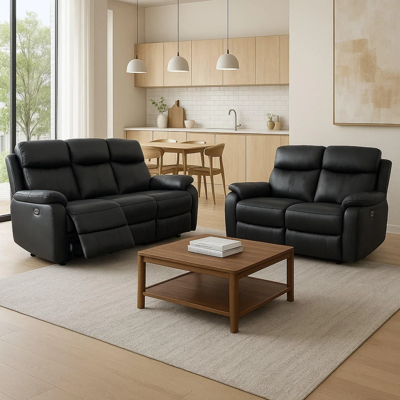 Image of Aspire Aspire Kingsmere 3 + 2 Power Recliner Sofa Set in Real Leather in Black One Size Unisex 5057632209405