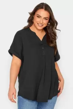 Image of Half Placket Short Sleeve Blouse