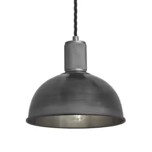 Industville Knurled Dome Pendant Light in Pewter with Pewter Holder / Large