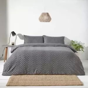 image of The Linen Yard Chevron Tuft King Duvet Cover Set Cotton Charcoal