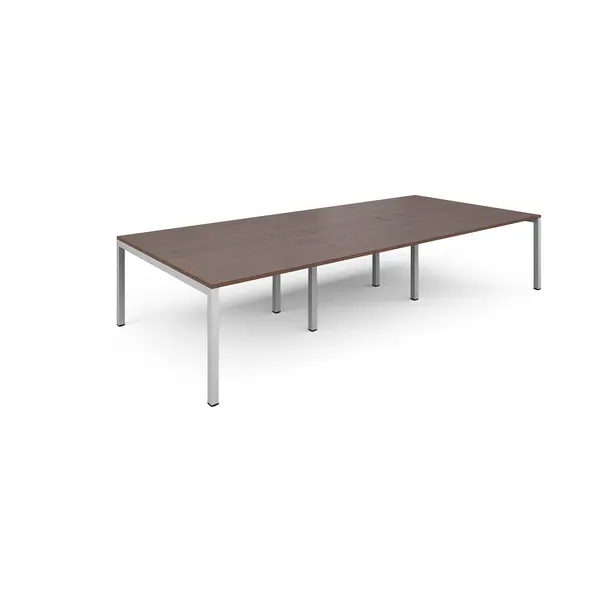 Image of Connex Triple Back to Back Office Desk - 3600mm x 1600mm - White - Walnut