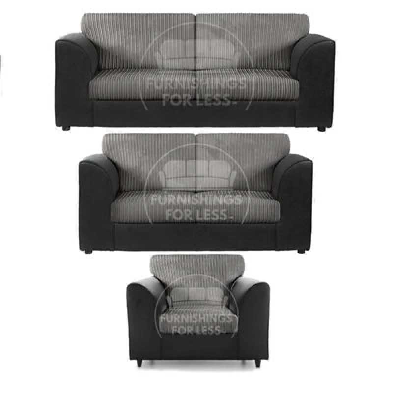 Image of Furnishings For Less UK Luxor Jumbo Cord 3 + 2 + 1 Fabric 3 Piece Sofa Suite - Fullback Black And Grey