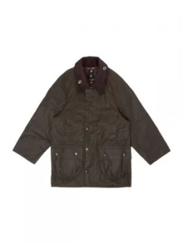 Image of Barbour Boys Classic Beaufort Cord Collar Wax Jacket Olive