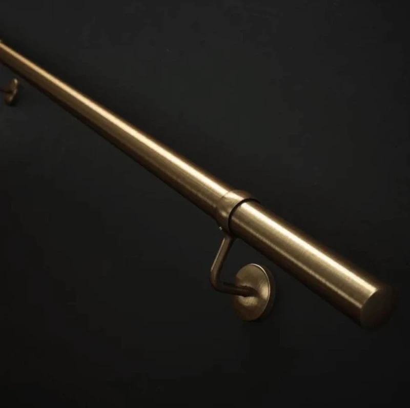 Image of Forgeworks Antique Brass Premium Easy Install Indoor Stair Handrail Kit 2.4m in Gold Gold Unisex