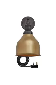 image of Brooklyn Cone Wall Light, 7 Inch, Brass, Pewter Holder With Plug