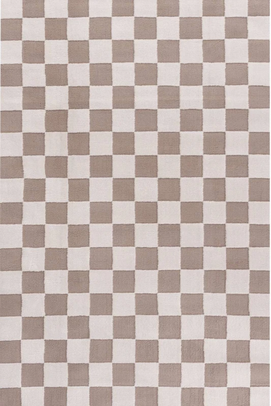 Image of THE RUGS Loft Checkered Living Room Area Rug & Runners Soft Pile in Beige Size: 80cm x 150cm Beige Unisex 80cm x 150 cm