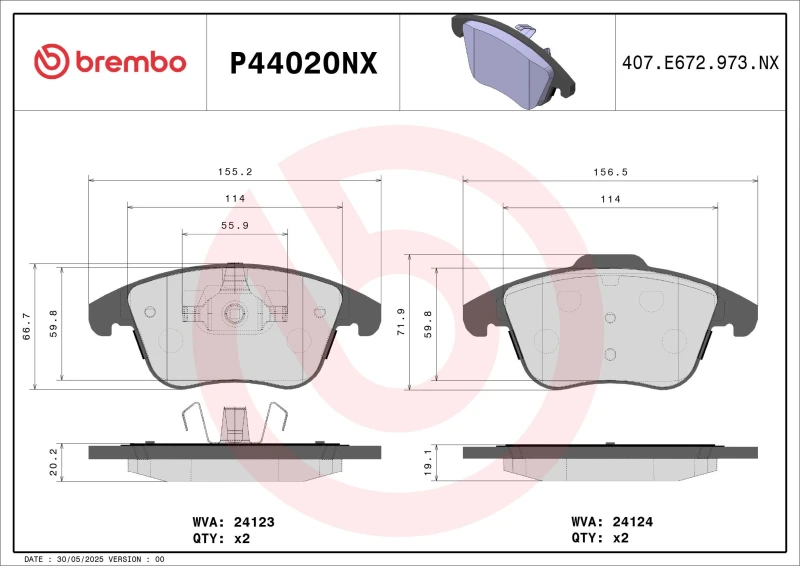 Image of BREMBO Brake pad set BREMBO P44020NX