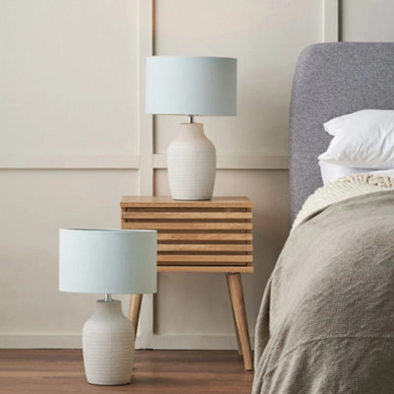 Image of Pacific Lifestyle Set Of 2 Kai Duck Egg Textured Tall Ceramic Table Lamp