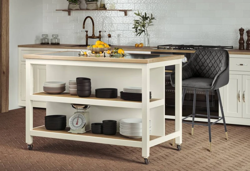 Image of Baumhaus Kitchen Island (Cream) Open with Breakfast Bar in Cream Cream Unisex