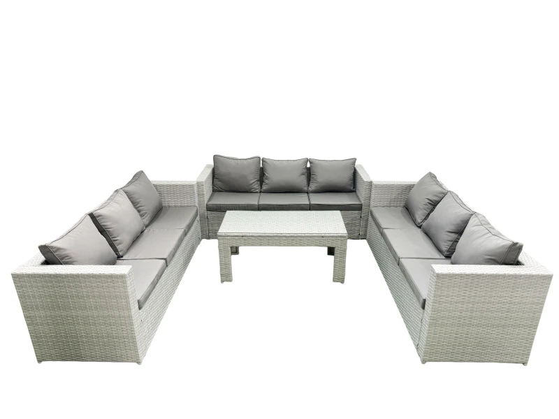 Image of Fimous Rattan Garden Outdoor Furniture Set 9 Seater Garden Sofa Oblong Coffee Table Set Light Grey Mixed Light Grey