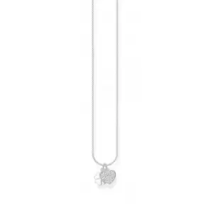 Image of Silver Zirconia Pave Heart & Cloverleaf Necklace 45cm KE2047-051-14-L45v