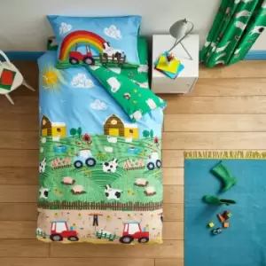 Image of Catherinelansfield - Catherine Lansfield Kids Farmyard Animals Reversible Easy Care Duvet Cover Set, Blue, Double