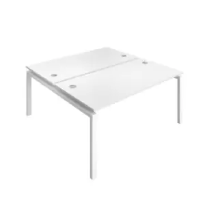 image of Telescopic 8 Person Bench Desk with Cable Port and White Frame - 1600mm - White