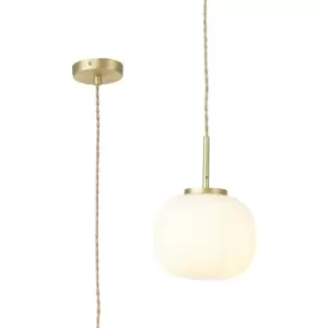 image of Luminosa Cheektowaga Small Oval Ball Ceiling Pendant E27 Satin Gold Suspension With Frosted White Glass Globe