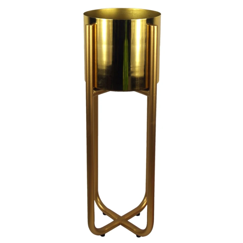 Image of Leaf Tall Gold Stand with Gold Metal Planter 62cm x 18cm Size: 62cm x 18cm Gold Unisex 62cm x 18 cm