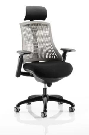 Image of Flex Chair Black Frame With Grey Back With Headrest KC0109