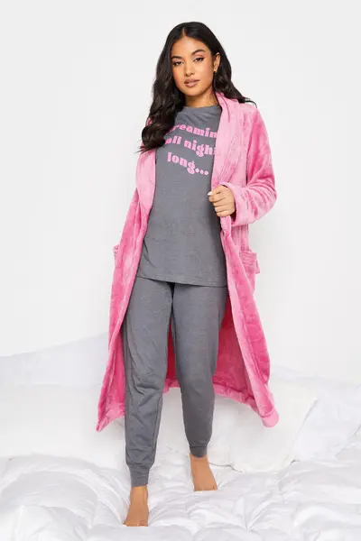 image of PixieGirl Petite Shawl Collar Dressing Gown Pink