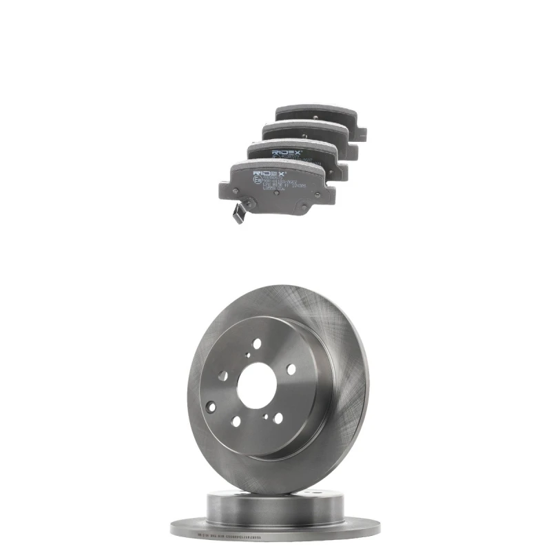 Image of RIDEX 3405B2277 Brake disc and pads set Rear Axle, Brake Disc Type: Solid, with acoustic wear warning Brake Set,disc brakes (3405)