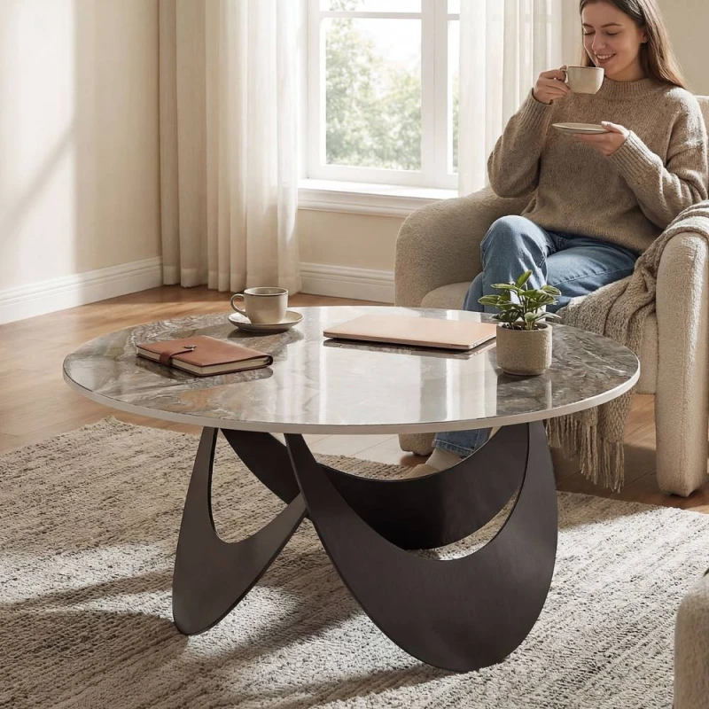 Image of HOMCOM Coffee Table Sintered Stone Top Brown & Black Size: 80cm x 80cm Brown Unisex 80cm x 80 cm