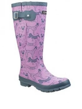 image of Cotswold Windsor Print Welly, Pink/Grey, Size 4, Women