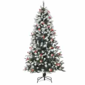 image of Snow Dipped Artificial Christmas Tree with Berries 180cm, Green