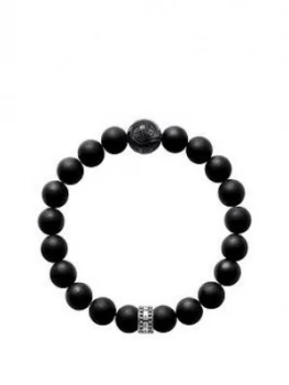 Thomas Sabo Sterling Silver Obsidian Semi Precious Stretch Bracelet, One Colour, Men