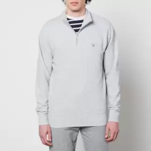 Image of GANT Mens Waffle Half-Zip Sweatshirt - Light Grey Melange - XL