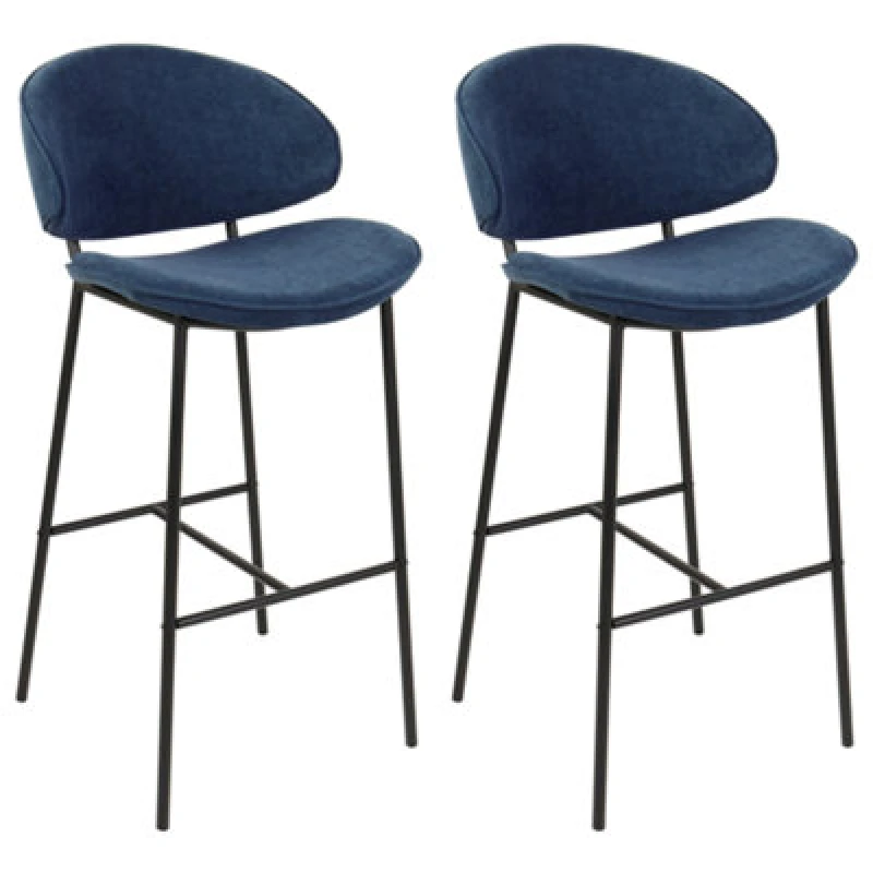 Image of Beliani Set Of 2 Bar Chairs Kiana Navy Blue