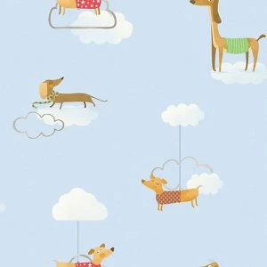 Image of Holden Decor Blue Sausage dog Smooth Wallpaper