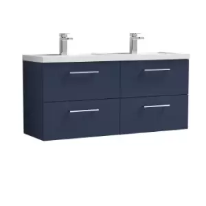 image of Nuie Arno 1200mm Wall Hung 4 Drawer Vanity & Double Polymarble Basin Electric Blue