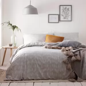 Image of The Linen Yard Greenwich Grey 100% Cotton Duvet Cover and Pillowcase Set Grey and White