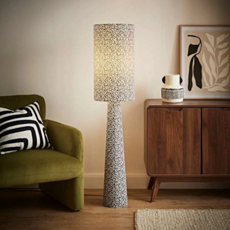 Image of ValueLights ValueLights Bertie Leopard Print Full Fabric Midi Floor Lamp in Tan Tan One Size Unisex 5016529271635
