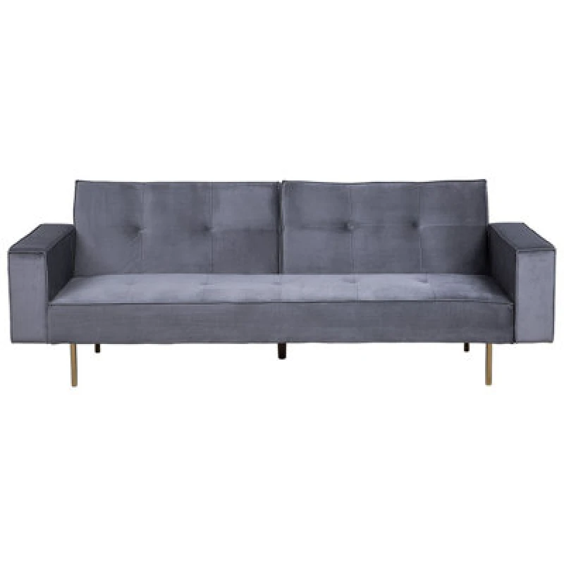 Image of Beliani Sofa Bed 3 Seater Visnes Velvet Grey