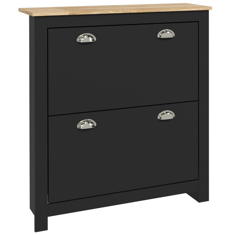 Image of HOMCOM HOMCOM 2 Drawer Shoe Cabinet Narrow Shoe Cupboard with Flip Doors, Black One Size Unisex 5063603043060