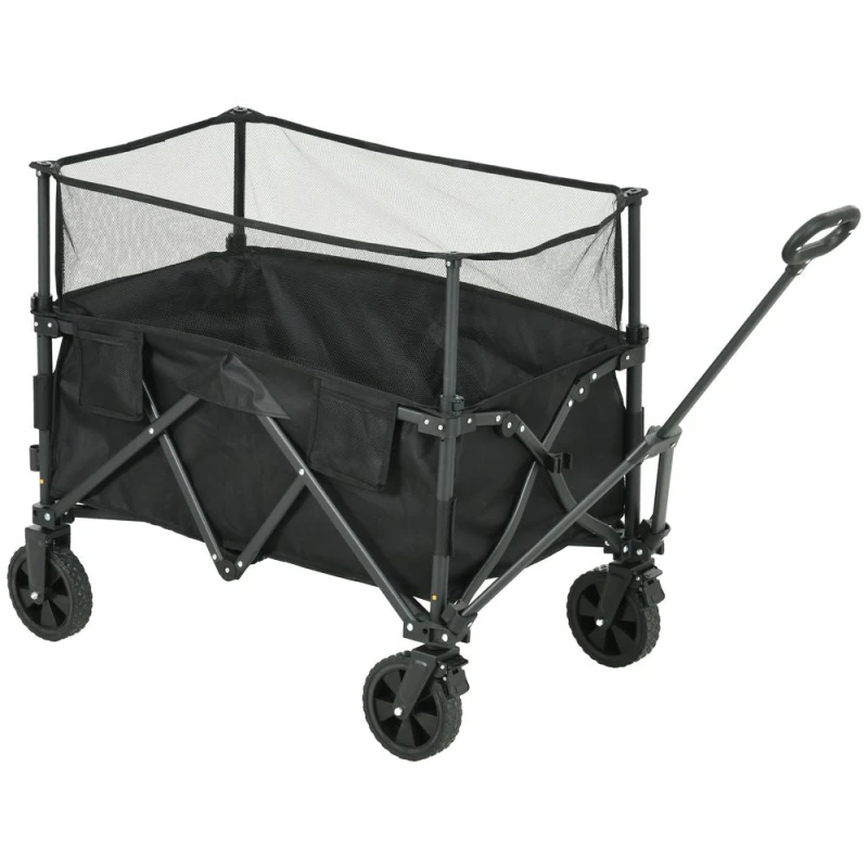 Image of Outsunny 180L Folding Garden Trolley Wagon Cart w/ Extendable Side Walls Black - Outsunny 5056725506025