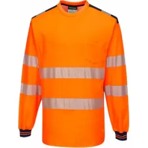 Image of Portwest T185 - Orange/Navy Large PW3 Hi-Vis T-Shirt Long Sleeved Reflective - Orange/Navy